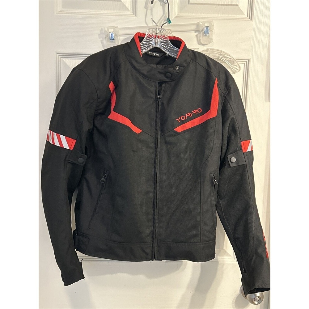 YORRO Size M Motorsport Motorcycle‎ Armor Jacket Reflective Black/Red Liner
